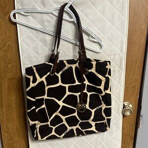 Michael Kors Giraffe Pattern Tote with Dark Brown Handles